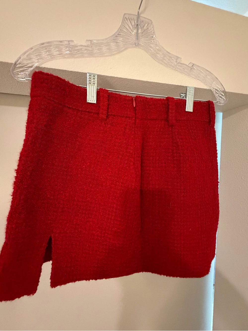 Zara Red Tweed Mini Skirt with Side Slit